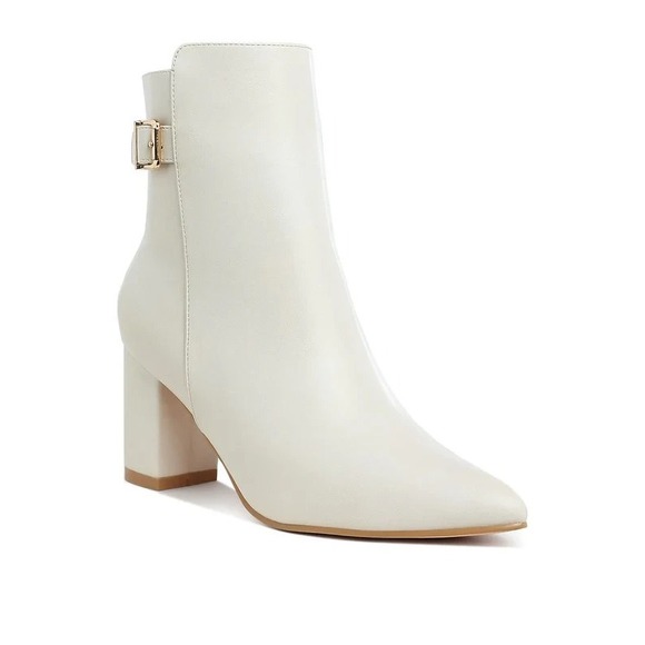 London Rag Women's Conchos Belt Block Heel Boots Off White Size 10 - Picture 1 of 8